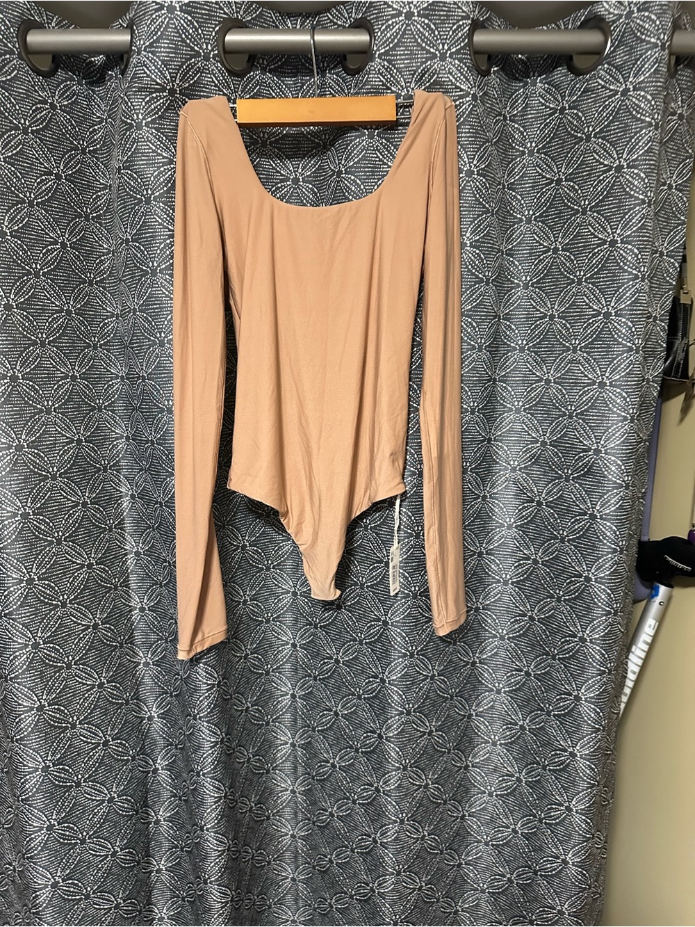aerie Long Sleeve Scoop Neck Bodysuit in Nude
